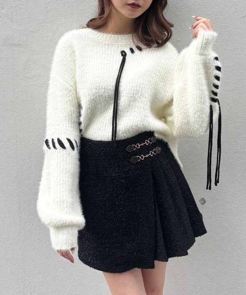 one way（ワンウェイ）の「ショートステッチニット（ニット/セーター・レディース・ホワイト/レッド/ベージュ/グレー/ピンク・FREE）」の7枚目の写真