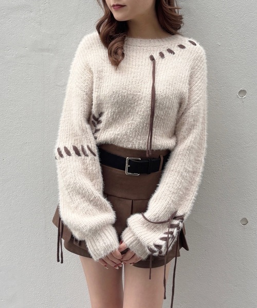 one way（ワンウェイ）の「ショートステッチニット（ニット/セーター・レディース・ホワイト/レッド/ベージュ/グレー/ピンク・FREE）」の11枚目の写真