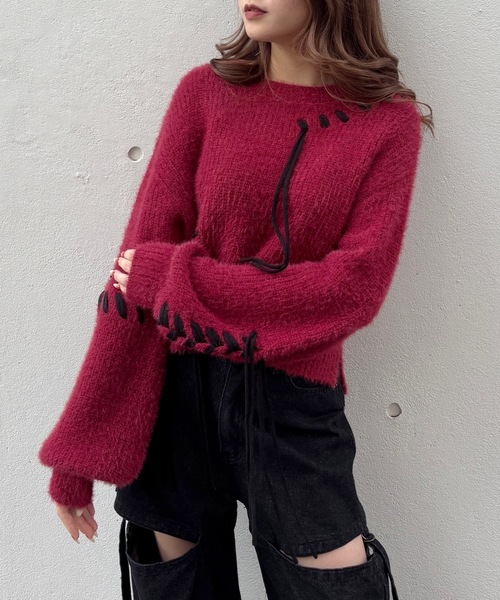 one way（ワンウェイ）の「ショートステッチニット（ニット/セーター・レディース・ホワイト/レッド/ベージュ/グレー/ピンク・FREE）」の18枚目の写真