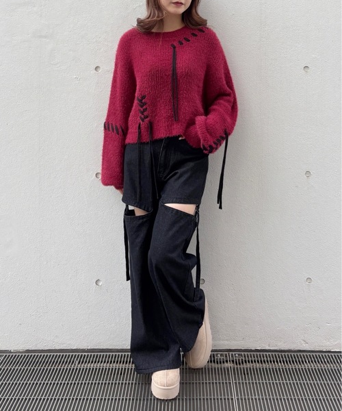 one way（ワンウェイ）の「ショートステッチニット（ニット/セーター・レディース・ホワイト/レッド/ベージュ/グレー/ピンク・FREE）」の19枚目の写真