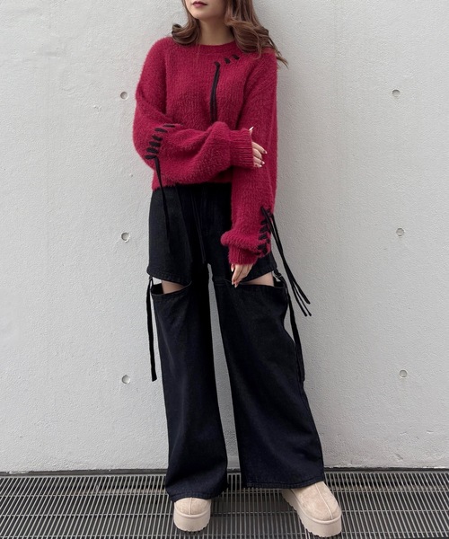 one way（ワンウェイ）の「ショートステッチニット（ニット/セーター・レディース・ホワイト/レッド/ベージュ/グレー/ピンク・FREE）」の20枚目の写真