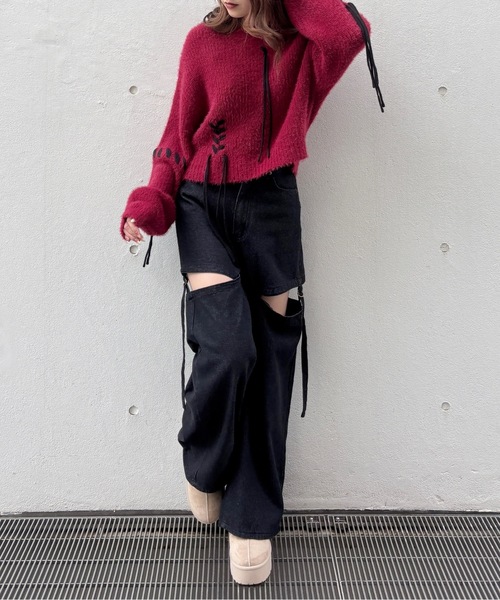 one way（ワンウェイ）の「ショートステッチニット（ニット/セーター・レディース・ホワイト/レッド/ベージュ/グレー/ピンク・FREE）」の21枚目の写真