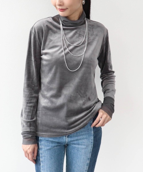 Three Four Time（ｽﾘｰﾌｫｰﾀｲﾑ）の「ベロア×シアータートル（Tシャツ/カットソー・レディース・ブラック/グレー/ブルー・FREE）」の3枚目の写真