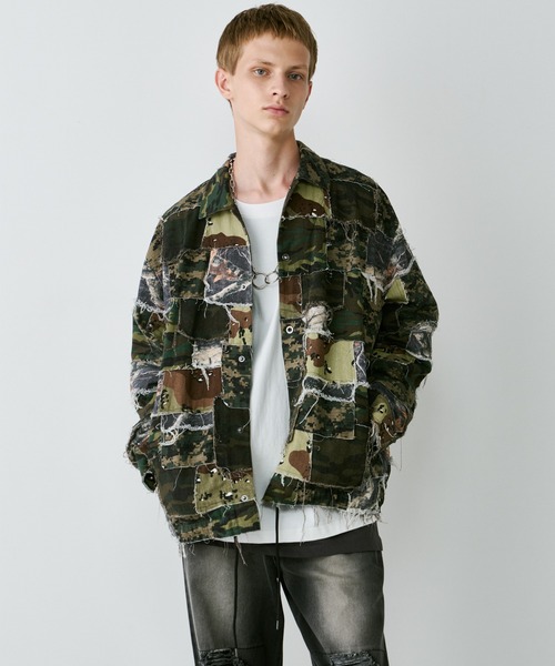 AIVER（アイバー）の「AIVER　カモボロコーチジャケット（ミリタリージャケット・メンズ・ベージュ/ダークカーキ・SMALL/MEDIUM/LARGE）」の7枚目の写真