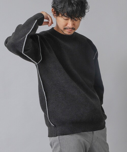 NOLLEY’S（ノーリーズ）の「【ACTIVE SECT】《限定展開》Wフェイスモールクルーネック 25AW（ニット/セーター・メンズ・ブラック/グレイッシュベージュ/ネイビー・S/M/L）」の2枚目の写真