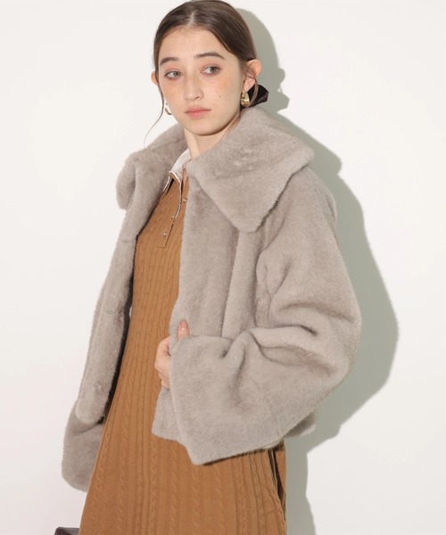 Rirandture ノーカラーファージャケットコート Rirandture ノーカラーファージャケットコート ワイドカラーファー