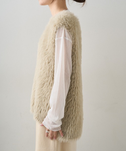 PUAL CE CIN（ピュアルセシン）の「シャギーニットベスト（ベスト・レディース・ベージュ/チャコールグレー・FREE）」の15枚目の写真