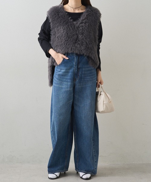 PUAL CE CIN（ピュアルセシン）の「シャギーニットベスト（ベスト・レディース・ベージュ/チャコールグレー・FREE）」の9枚目の写真