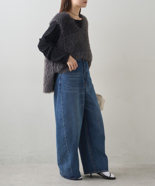 PUAL CE CIN（ピュアルセシン）の「シャギーニットベスト（ベスト・レディース・ベージュ/チャコールグレー・FREE）」の10枚目の写真