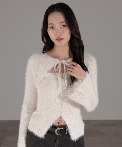 apres jour mignon(アプレジュールミニョン)の「【SET着用可能】キラキラシャギービスチェ(キャミソール・レディース・グレー/アイボリー/ブラック/ブラウン系その他・X-LARGE/フリー)」の5枚目の写真