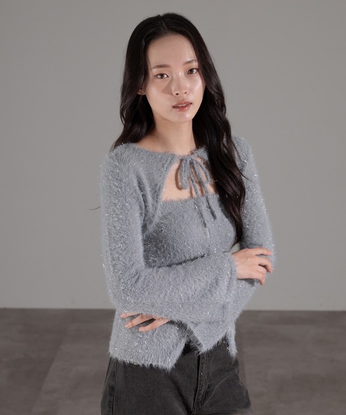 apres jour mignon(アプレジュールミニョン)の「【SET着用可能】キラキラシャギービスチェ(キャミソール・レディース・グレー/アイボリー/ブラック/ブラウン系その他・X-LARGE/フリー)」の20枚目の写真