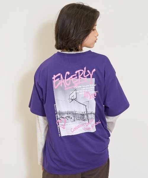 LOVETOXIC(ラブトキシック)の「【LTXC/速乾】ルーズTシャツレイヤードセット(アンサンブル・キッズ・ブラック/オフホワイト/パープル・130cm/S:140cm/M:150cm/L:160cm)」の3枚目の写真