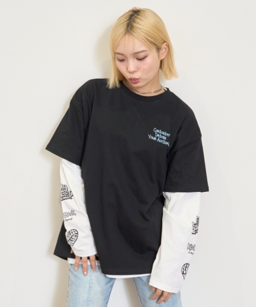 LOVETOXIC(ラブトキシック)の「【LTXC/速乾】ルーズTシャツレイヤードセット(アンサンブル・キッズ・ブラック/オフホワイト/パープル・130cm/S:140cm/M:150cm/L:160cm)」の2枚目の写真