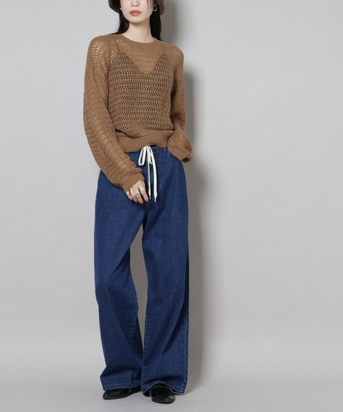 NANO universe（ナノユニバース）の「ドロストワイドデニムパンツ（デニムパンツ・レディース・ネイビー/ダークネイビー/ライトブルー・FREE）」の3枚目の写真