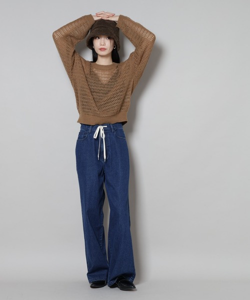 NANO universe（ナノユニバース）の「ドロストワイドデニムパンツ（デニムパンツ・レディース・ネイビー/ダークネイビー/ライトブルー・FREE）」の7枚目の写真