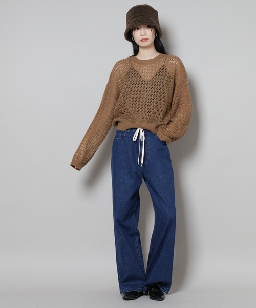 NANO universe（ナノユニバース）の「ドロストワイドデニムパンツ（デニムパンツ・レディース・ネイビー/ダークネイビー/ライトブルー・FREE）」の8枚目の写真