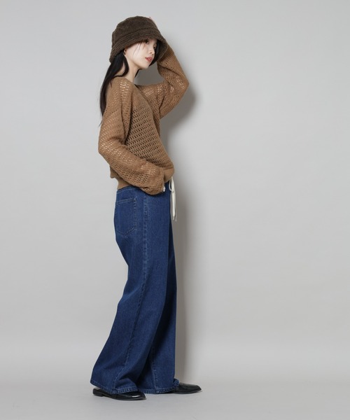 NANO universe（ナノユニバース）の「ドロストワイドデニムパンツ（デニムパンツ・レディース・ネイビー/ダークネイビー/ライトブルー・FREE）」の11枚目の写真