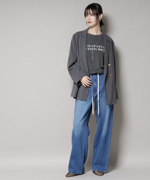 NANO universe（ナノユニバース）の「ドロストワイドデニムパンツ（デニムパンツ・レディース・ネイビー/ダークネイビー/ライトブルー・FREE）」の4枚目の写真