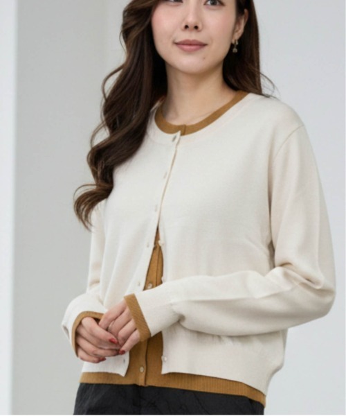 Per sist ence（パーシエンス）の「レイヤード配色ニットカーディガン（カーディガン/ボレロ・レディース・ブラウン/グレー/チャコールグレー/ブラック/アイボリー・ONE SIZE）」の5枚目の写真