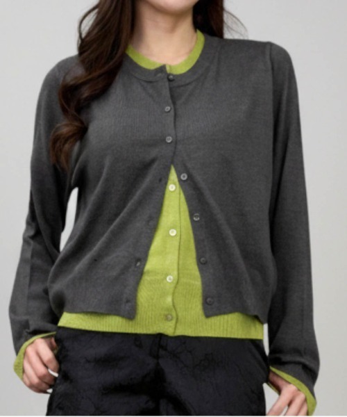 Per sist ence（パーシエンス）の「レイヤード配色ニットカーディガン（カーディガン/ボレロ・レディース・ブラウン/グレー/チャコールグレー/ブラック/アイボリー・ONE SIZE）」の3枚目の写真