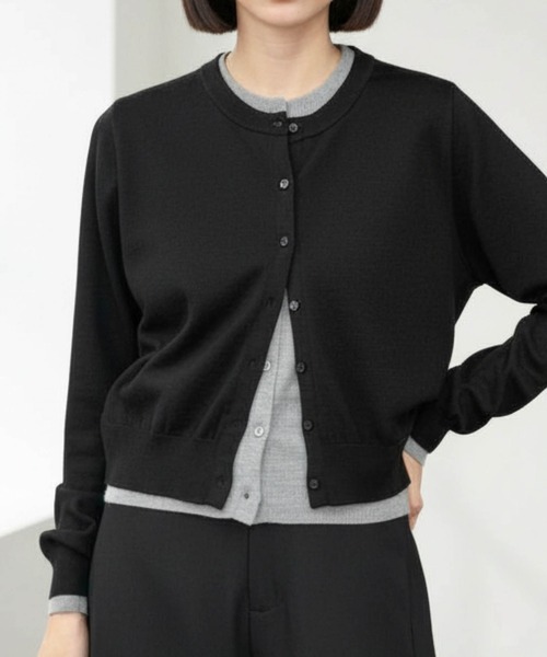 Per sist ence（パーシエンス）の「レイヤード配色ニットカーディガン（カーディガン/ボレロ・レディース・ブラウン/グレー/チャコールグレー/ブラック/アイボリー・ONE SIZE）」の2枚目の写真