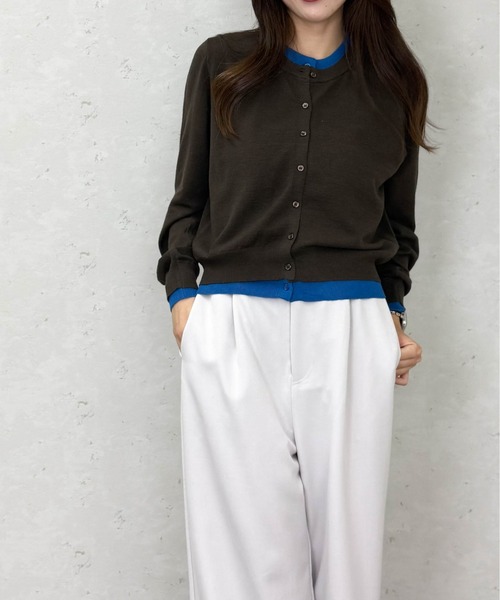 Per sist ence（パーシエンス）の「レイヤード配色ニットカーディガン（カーディガン/ボレロ・レディース・ブラウン/グレー/チャコールグレー/ブラック/アイボリー・ONE SIZE）」の7枚目の写真