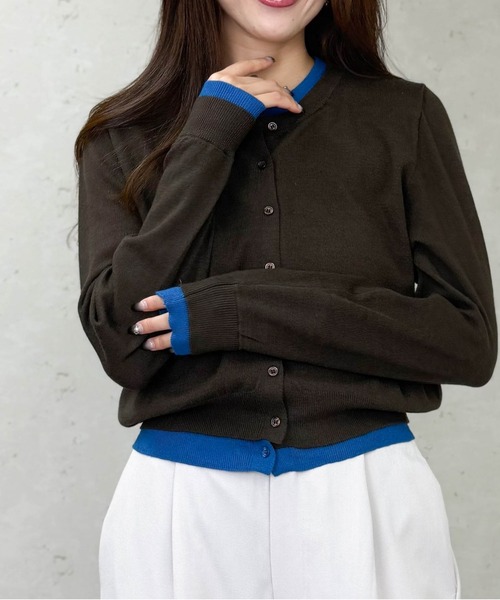 Per sist ence（パーシエンス）の「レイヤード配色ニットカーディガン（カーディガン/ボレロ・レディース・ブラウン/グレー/チャコールグレー/ブラック/アイボリー・ONE SIZE）」の10枚目の写真