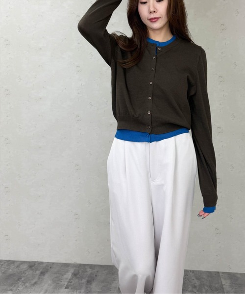 Per sist ence（パーシエンス）の「レイヤード配色ニットカーディガン（カーディガン/ボレロ・レディース・ブラウン/グレー/チャコールグレー/ブラック/アイボリー・ONE SIZE）」の21枚目の写真