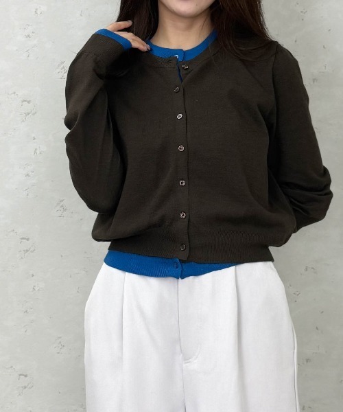 Per sist ence（パーシエンス）の「レイヤード配色ニットカーディガン（カーディガン/ボレロ・レディース・ブラウン/グレー/チャコールグレー/ブラック/アイボリー・ONE SIZE）」の17枚目の写真