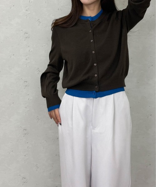 Per sist ence（パーシエンス）の「レイヤード配色ニットカーディガン（カーディガン/ボレロ・レディース・ブラウン/グレー/チャコールグレー/ブラック/アイボリー・ONE SIZE）」の16枚目の写真