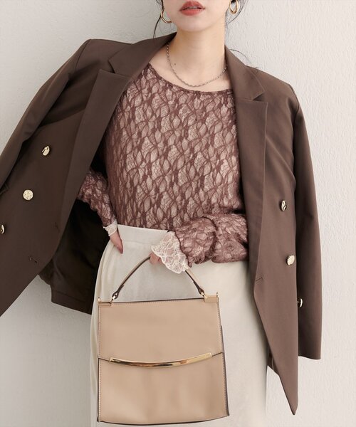 natural couture（ナチュラルクチュール）の「リバーシブルレーストップス（Tシャツ/カットソー・レディース・ブラウン/ピンク系その他/チャコールグレー/ピンク/ラベンダー/ネイビー/アイボリー・FREE）」の4枚目の写真