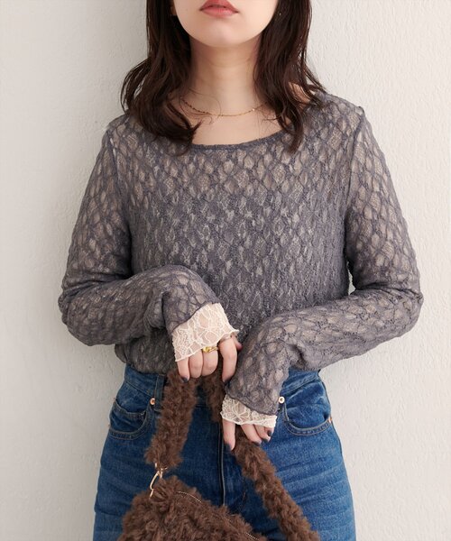 natural couture（ナチュラルクチュール）の「リバーシブルレーストップス（Tシャツ/カットソー・レディース・ブラウン/ピンク系その他/チャコールグレー/ピンク/ラベンダー/ネイビー/アイボリー・FREE）」の14枚目の写真