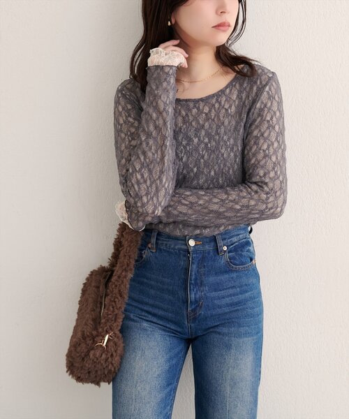 natural couture（ナチュラルクチュール）の「リバーシブルレーストップス（Tシャツ/カットソー・レディース・ブラウン/ピンク系その他/チャコールグレー/ピンク/ラベンダー/ネイビー/アイボリー・FREE）」の15枚目の写真