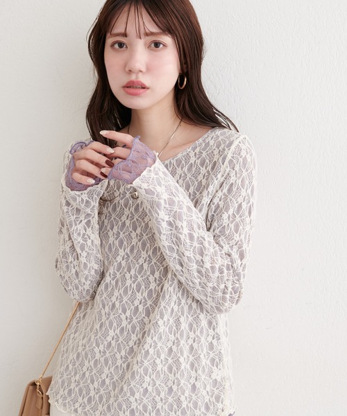 natural couture（ナチュラルクチュール）の「リバーシブルレーストップス（Tシャツ/カットソー・レディース・ブラウン/ピンク系その他/チャコールグレー/ピンク/ラベンダー/ネイビー/アイボリー・FREE）」の6枚目の写真