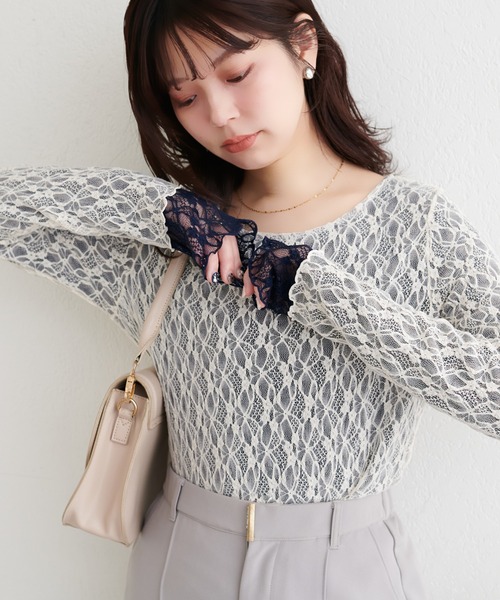 natural couture（ナチュラルクチュール）の「リバーシブルレーストップス（Tシャツ/カットソー・レディース・ブラウン/ピンク系その他/チャコールグレー/ピンク/ラベンダー/ネイビー/アイボリー・FREE）」の5枚目の写真