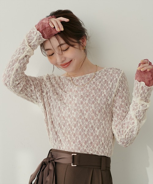 natural couture（ナチュラルクチュール）の「リバーシブルレーストップス（Tシャツ/カットソー・レディース・ブラウン/ピンク系その他/チャコールグレー/ピンク/ラベンダー/ネイビー/アイボリー・FREE）」の7枚目の写真