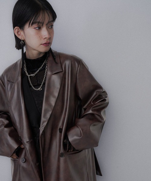 HARE（ハレ）の「ムラカコウフェイクレザージャケット(HARE)（テーラードジャケット・レディース・グレー/ブラウン・FREE）」の5枚目の写真