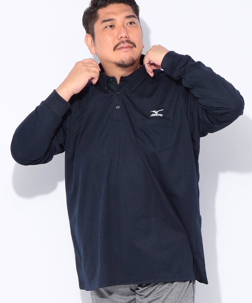 MIZUNO（ミズノ　）の「MIZUNO (ミズノ) Pure Hyper ドライ ワンポケット ロゴ刺繍 長袖 ポロシャツ（ポロシャツ・メンズ・ネイビー/ブラック・3L/4L/5L）」の2枚目の写真