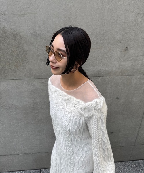 Ameri（アメリ）の「SHEER DOCKING LADY LIKE KNIT DRESS（ドレス・レディース・ホワイト/ボルドー/ブラック・SMALL/MEDIUM）」の5枚目の写真