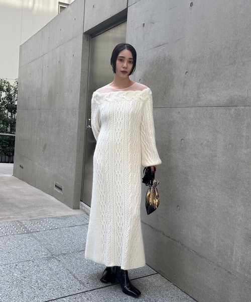 Ameri（アメリ）の「SHEER DOCKING LADY LIKE KNIT DRESS（ワンピース