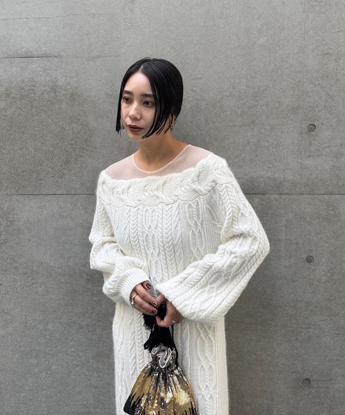 Ameri（アメリ）の「SHEER DOCKING LADY LIKE KNIT DRESS（ドレス・レディース・ホワイト/ボルドー/ブラック・SMALL/MEDIUM）」の7枚目の写真