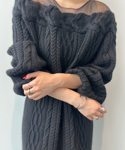 Ameri（アメリ）の「SHEER DOCKING LADY LIKE KNIT DRESS（ドレス・レディース・ホワイト/ボルドー/ブラック・SMALL/MEDIUM）」の9枚目の写真