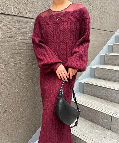 SHEER DOCKING LADY LIKE KNIT DRESS（ワンピース）｜Ameri（アメリ