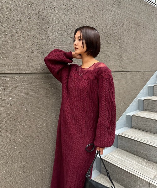 Ameri（アメリ）の「SHEER DOCKING LADY LIKE KNIT DRESS（ワンピース