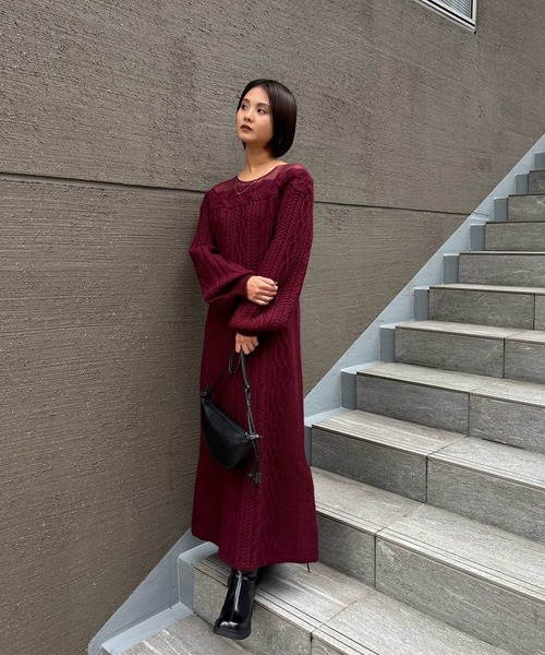 Ameri（アメリ）の「SHEER DOCKING LADY LIKE KNIT DRESS（ワンピース