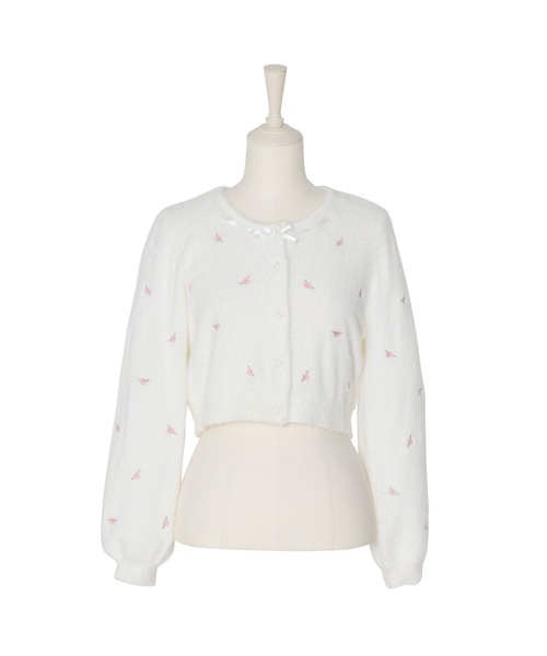 Fiorforte(フィオルフォルテ)の「petit rose cardigan(カーディガン/ボレロ・レディース・ピンク/ホワイト・MEDIUM)」の1枚目の写真
