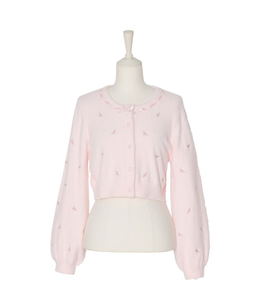 Fiorforte(フィオルフォルテ)の「petit rose cardigan(カーディガン/ボレロ・レディース・ピンク/ホワイト・MEDIUM)」の2枚目の写真