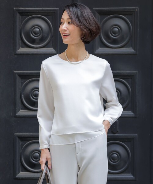J.PRESS(ジェイプレス)の「ハンマーサテン カットソー(Tシャツ/カットソー・レディース・ホワイト系/ライトグレー系・LARGE/MEDIUM)」の2枚目の写真
