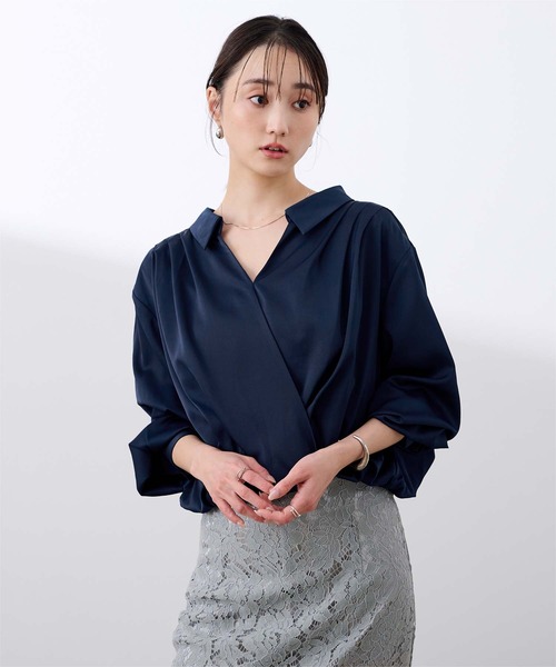 UR'S(ユアーズ)の「サテンカシュクールブラウス(シャツ/ブラウス・レディース・ネイビー/ベージュ・S/L/M)」の20枚目の写真