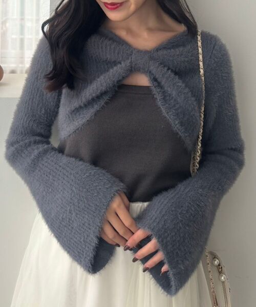 MAJESTIC LEGON（マジェスティックレゴン）の「リボンボレロドッキングニット（ニット/セーター・レディース・ブラック系その他/ホワイト系その他2/ピンク/チャコールグレー/ボルドー/グレー系その他・MEDIUM）」の3枚目の写真